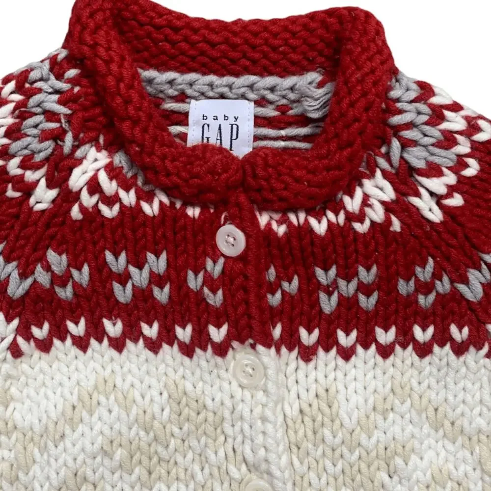 Baby GAP Fair Isle Nordic Knit Cardigan Sweater Red Cream 2 Years Wool Blend